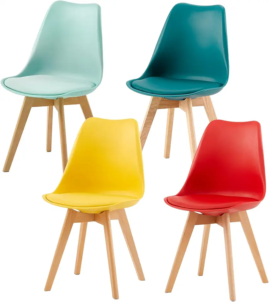 Chaise Scandinave Rembourrée en Tissu – Lot de 4