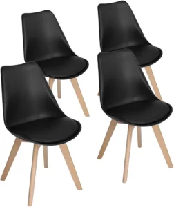 Chaise Rembourrée Noir en Tissu – Lot de 4