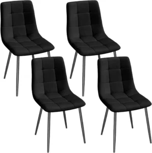 Chaise Velours Noir – Lot de 4