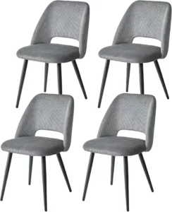 Chaise Moderne en Velours Gris – Lot de 4