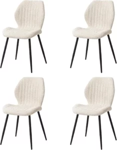 Chaise Nordique Rembourrée en Tissu Beige – Lot de 4