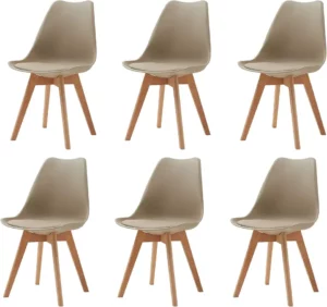Chaise Scandinave Rembourrée en Tissu Kaki – Lot de 6