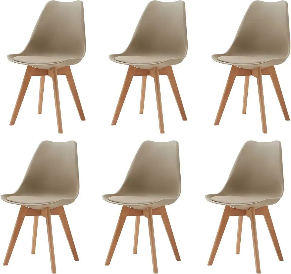 Chaise Scandinave Rembourrée en Tissu Kaki – Lot de 6