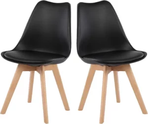 Chaise Scandinave en Tissu Noir – Lot de 2