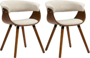 Chaise Rembourrée Effet Lin Beige – Lot de 2