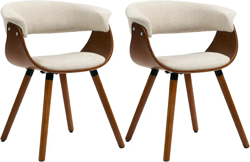 Chaise Rembourrée Effet Lin Beige – Lot de 2