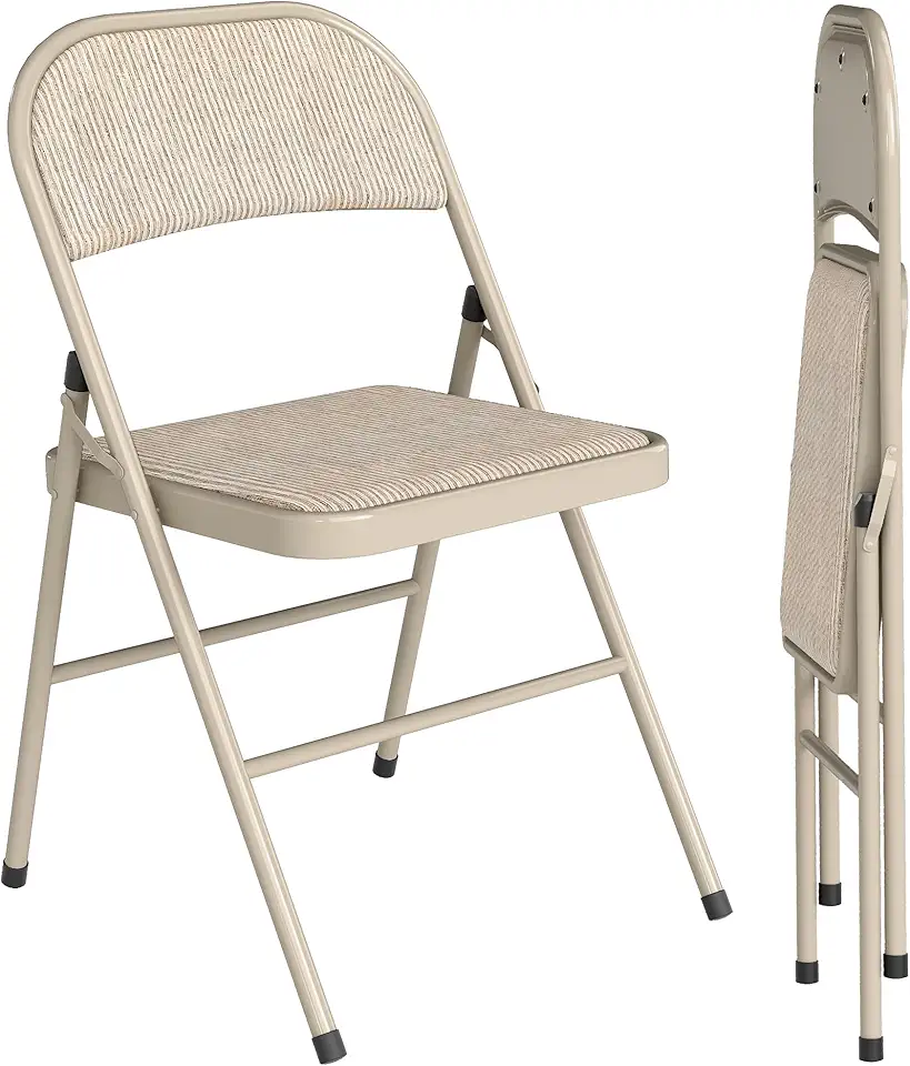 Chaise Pliable en Tissu Beige – Lot de 2