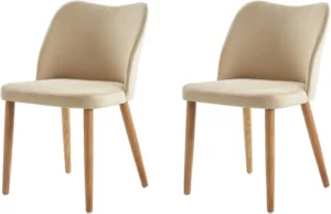 Chaise Moderne en Tissu Beige – Lot de 2
