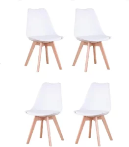 Chaise Scandinave en Tissu Blanc – Lot de 4