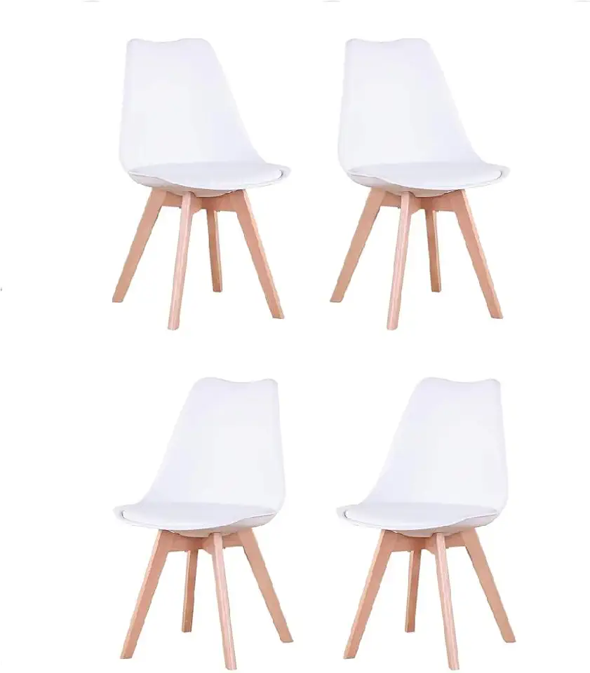 Chaise Scandinave en Tissu Blanc – Lot de 4