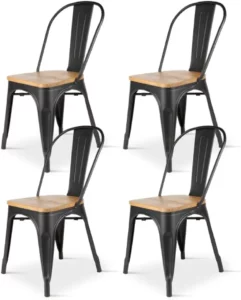 Chaise Industrielle en Bois Clair – Lot de 4