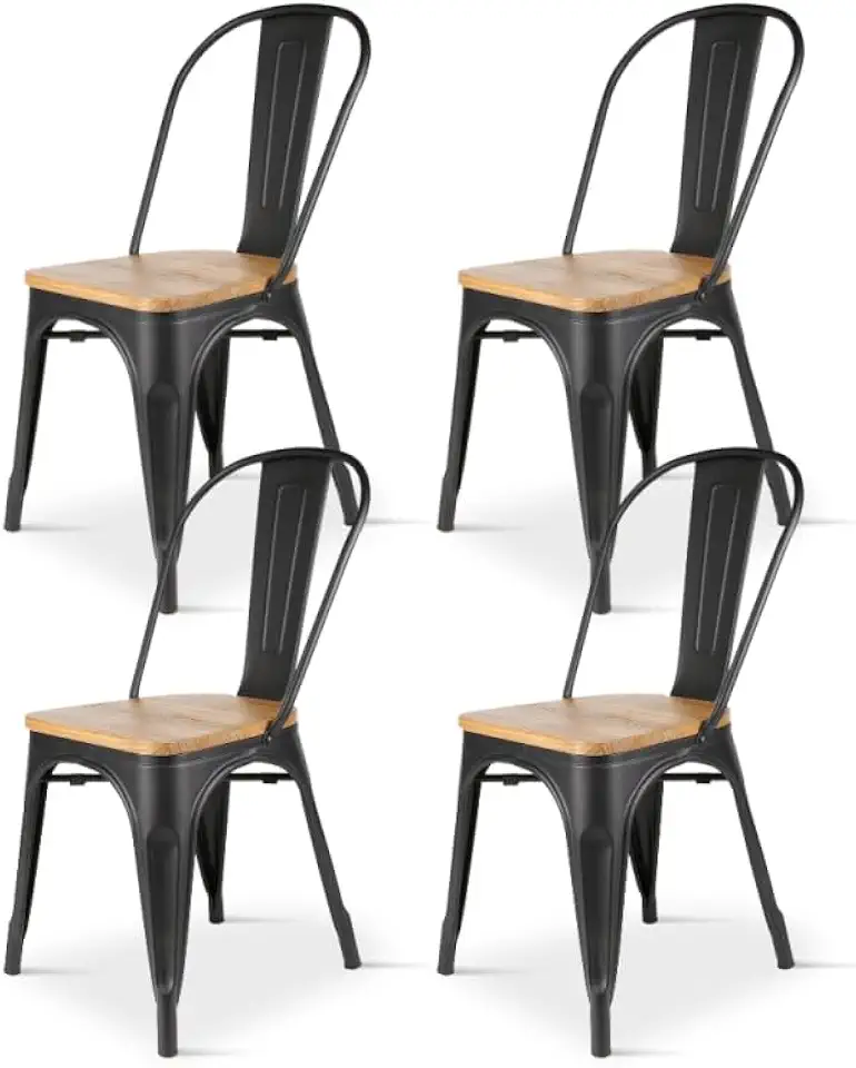 Chaise Industrielle en Bois Clair – Lot de 4