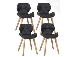 Chaise Scandinave en Cuir Noir – Lot de 4