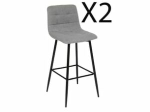 Chaise Haute en Tissu Gris et Métal Noir – Lot de 2