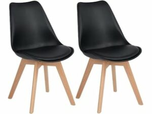 Chaise Scandinave en Cuir Noir – Lot de 2