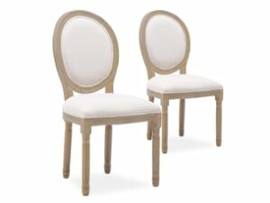 Chaise Médaillon Louis XVI en Tissu Beige – Lot de 2