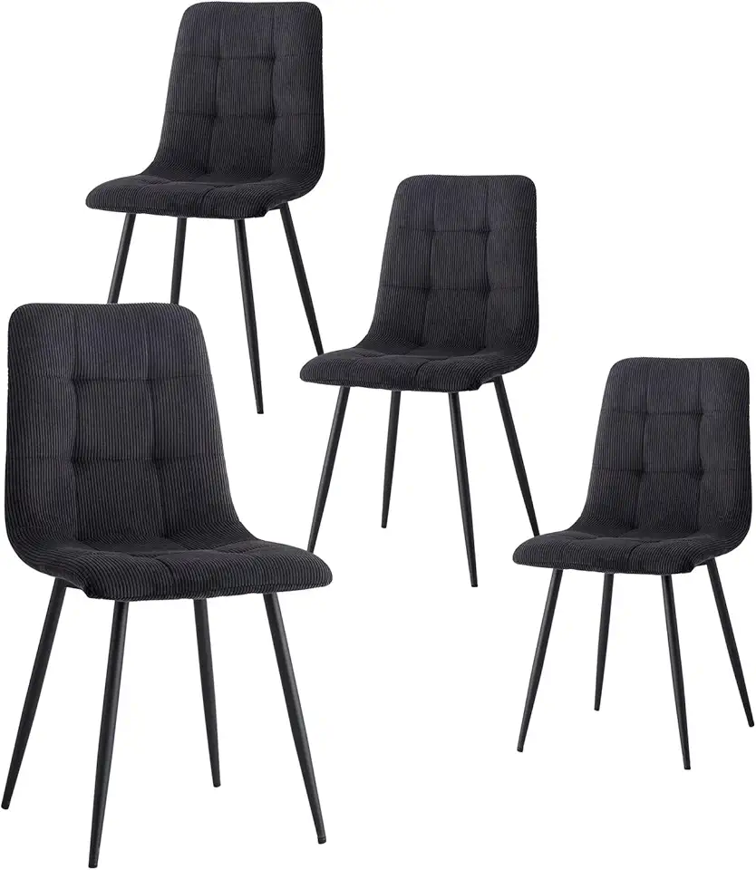 Chaise Moderne en Velours Noir – Lot de 4