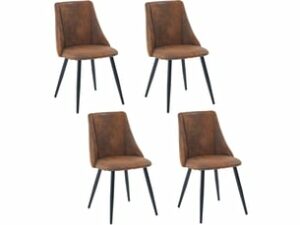 Chaise Rétro en Suédine Marron – Lot de 4