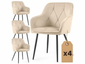 Chaise Velours Beige Pieds Noirs – Lot de 4