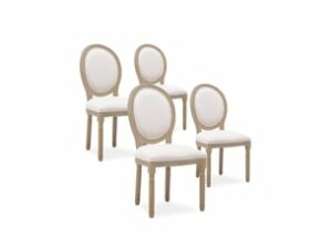 Chaise Médaillon Louis XVI en Bois Beige – Lot de 4