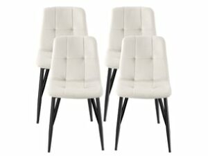 Chaise Rembourrée en Velours Beige – Lot de 4