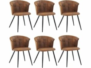 Chaise Industrielle en Bois Marron – Lot de 6