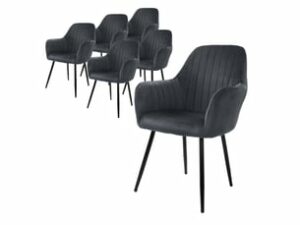 Chaise Rembourrée Velours Gris – Lot de 6