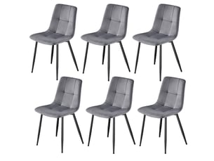 Chaise Rembourrée en Velours Gris – Lot de 6