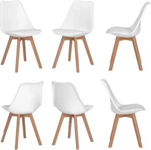 Chaise Scandinave en Tissu Blanc – Lot de 6