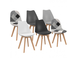Chaise Scandinave en Tissu Noir – Lot de 6 Multicolore
