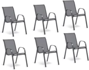 Chaise Empilable en Tissu Noir – Lot de 6