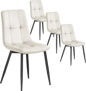 Chaise Moderne en Velours Beige – Lot de 4
