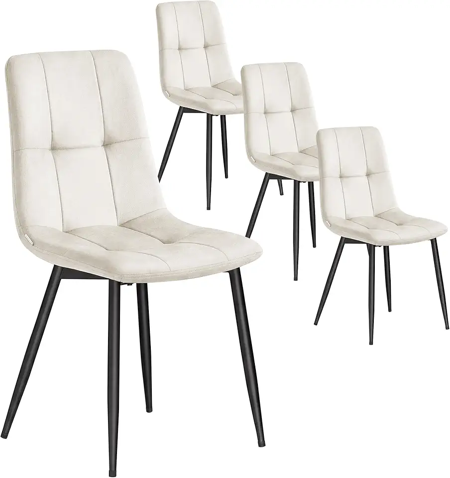Chaise Moderne en Velours Beige – Lot de 4