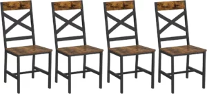 Chaise Industrielle en Bois Marron – Lot de 4