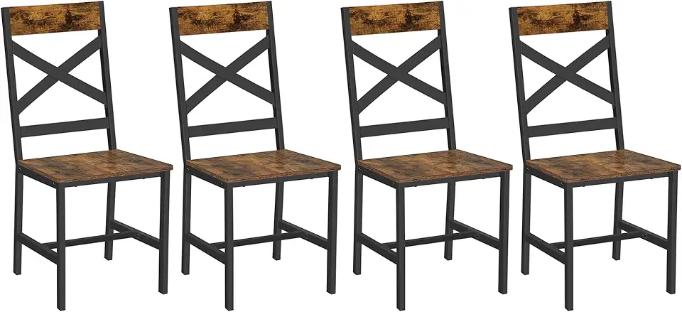 Chaise Industrielle en Bois Marron – Lot de 4