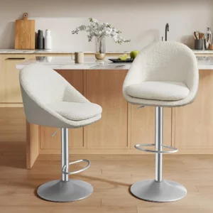 Tabouret Réglable en Métal Blanc – Lot de 2
