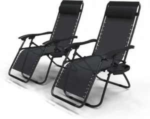 Chaise Longue Inclinable en Tissu Noir – Lot de 2