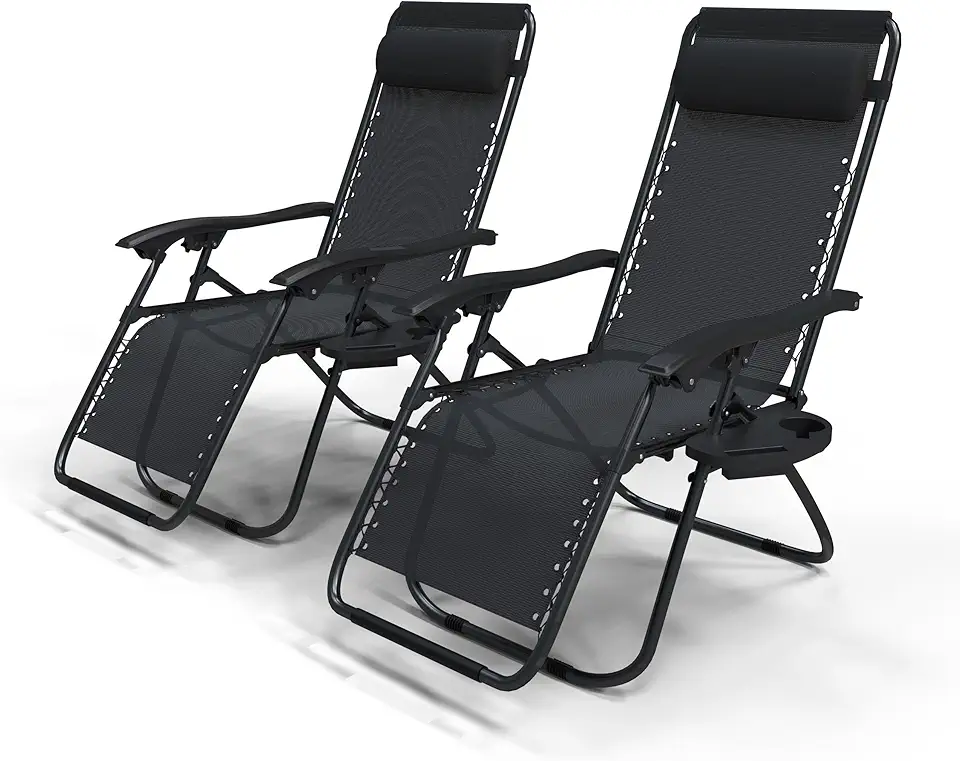 Chaise Longue Inclinable en Tissu Noir – Lot de 2