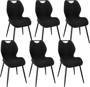 Chaise Rembourrée en Tissu Noir – Lot de 6