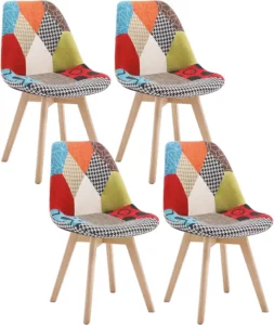 Chaise Patchwork en Tissu Multicolore – Lot de 4