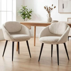 Chaise Moderne en Chenille Beige – Lot de 2